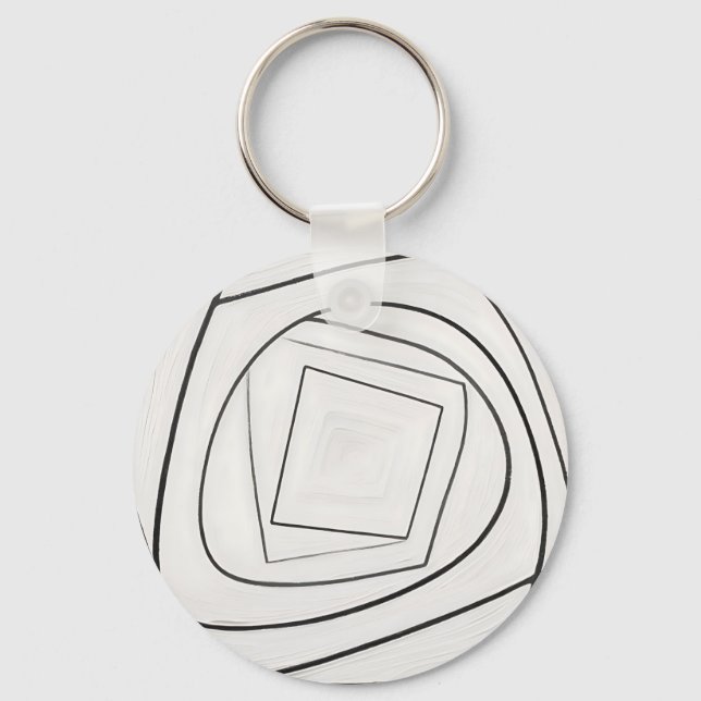 Porte-clés Spirale Carrée Abstraite Noir Blanc (Recto)