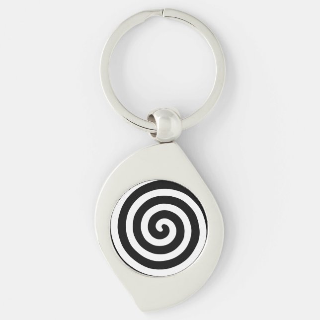 Porte-clés Spirale concentrée en noir et blanc (Devant)