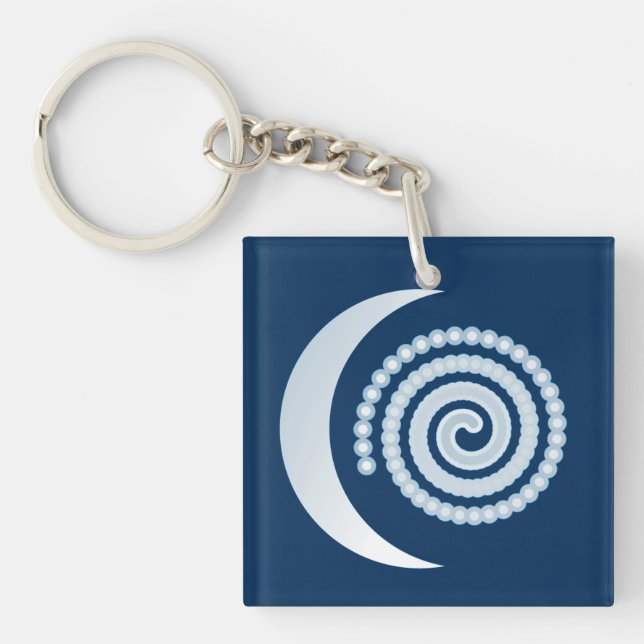 Porte-clés Spirale de Lune Argentée sur fond bleu foncé (Devant)