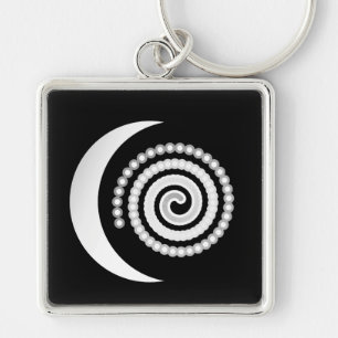 Porte-clés Spirale de lune d'argent sur noir