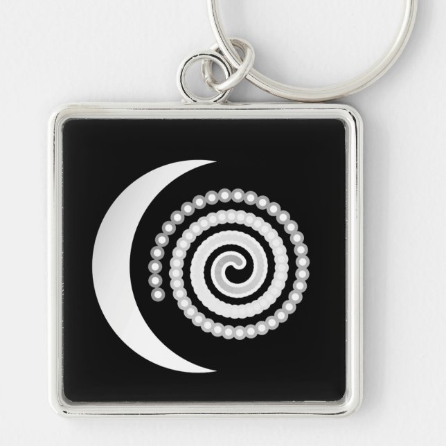 Porte-clés Spirale de lune d'argent sur noir (Devant)