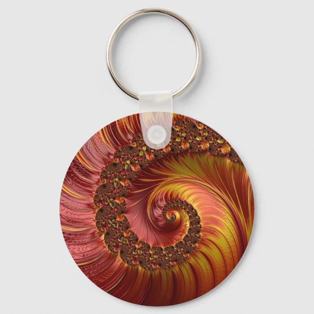 Porte-clés Spirale fractale rouge feu abstraite (Recto)