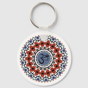 Porte-clés Spirituel Mandala Yoga Om Rust Blue Kaleidoscope