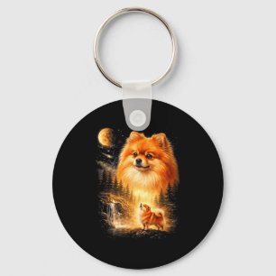 Porte-clés Spitz nain hurlant à la lune vintage mystique fait