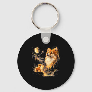 Porte-clés Spitz nain hurlant à la lune vintage rétro 90s