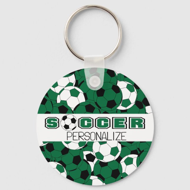 Porte-clés Sport de balle de soccer noir, vert foncé et blanc (Recto)