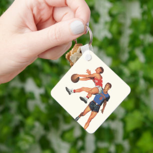 Porte-clés Sports Anciens, Joueurs de Basket-ball dans un Mat