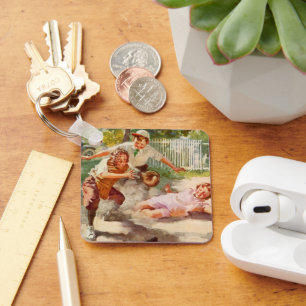 Porte-clés Sports vintages, Enfants Jouer Sticball Baseball