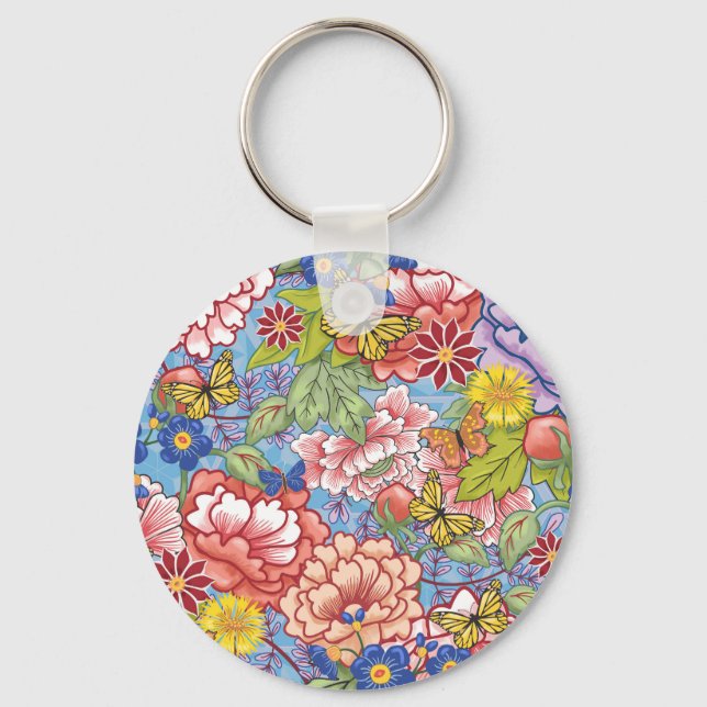 Porte-clés Spring Floral avec Peonies et Butterflies (Recto)