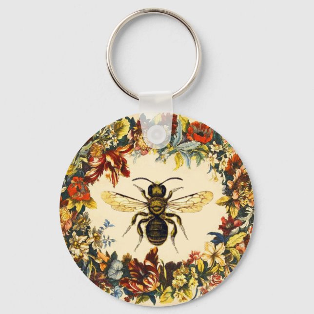 PORTE-CLÉS SPRING FLOWERS HONEY BEE / BEEKEEPER BEEKEEPING (Recto)