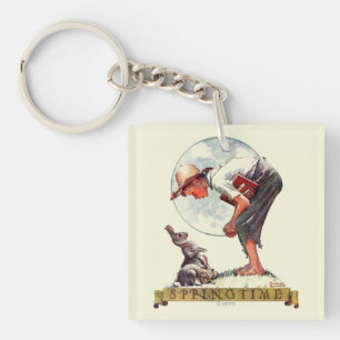 Porte-clés Springtime, garçon 1935 avec le lapin