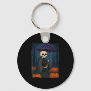 Porte-clés Squelette Chat noir Violet Parapluie Citrouille Ha