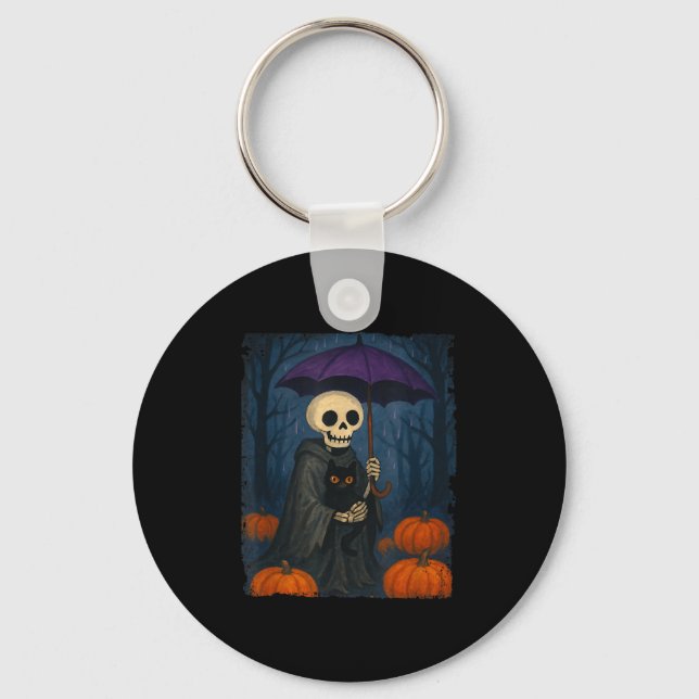 Porte-clés Squelette Chat noir Violet Parapluie Citrouille Ha (Recto)