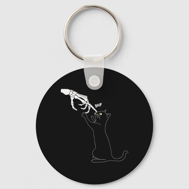Porte-clés Squelette de chat noir Main Boop Nez de chat drôle (Recto)