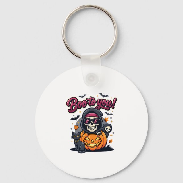 Porte-clés Squelette de citrouille d'Halloween Bouh (Recto)