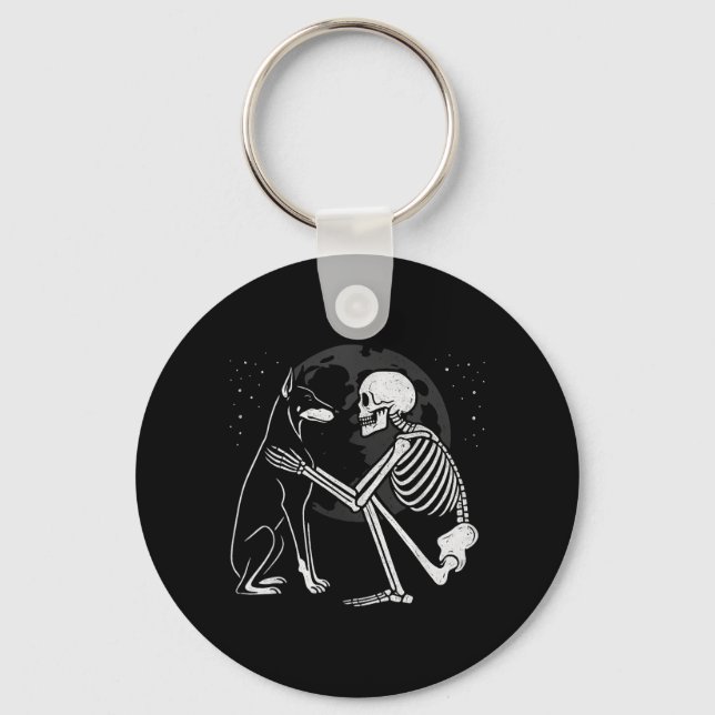 Porte-clés Squelette de Doberman Pinscher Lune Halloween Chie (Recto)