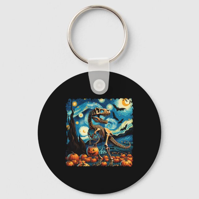 Porte-clés Squelette de T-Rex Halloween Van Gogh Nuit Étoilée (Recto)