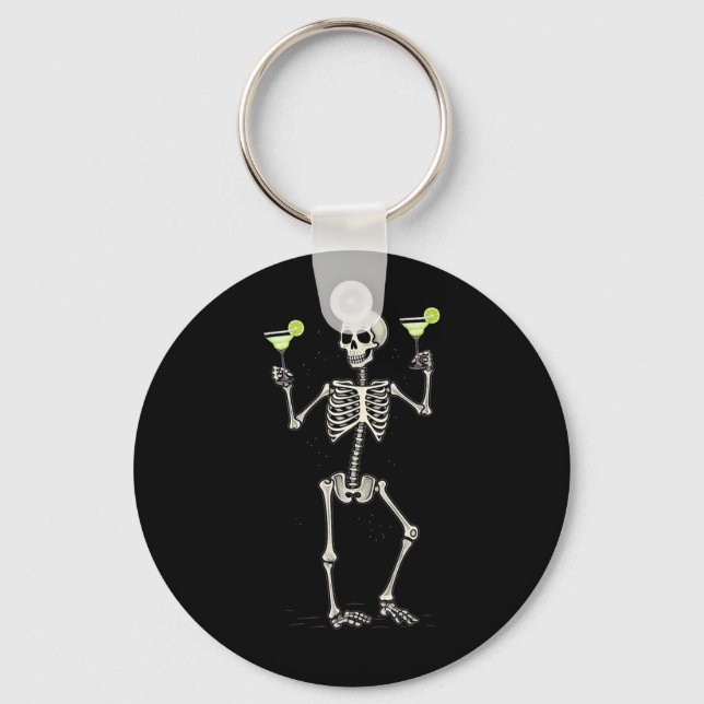 Porte-clés Squelette d'Halloween buvant une queue de Margarit (Recto)