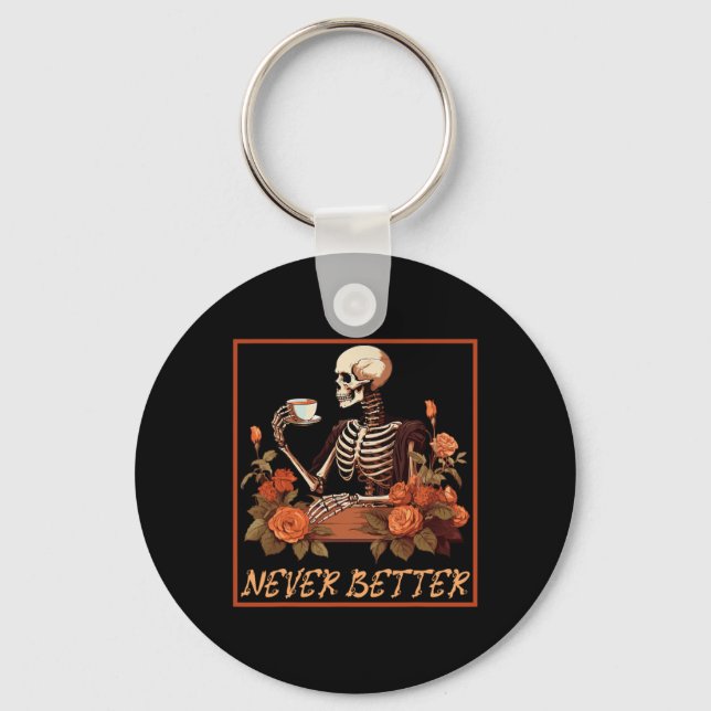Porte-clés Squelette éffrayant Avec Café Et Fleurs Halloween (Recto)