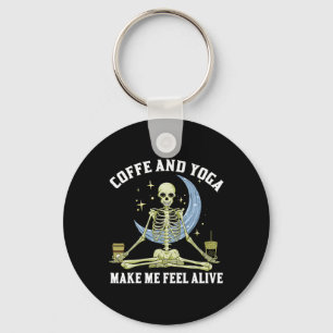 Porte-clés Squelette faisant du yoga et buvant du café je me