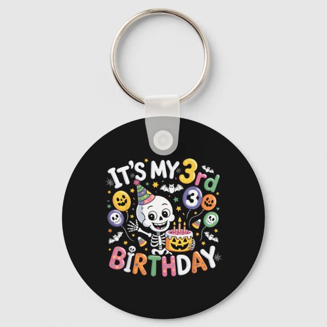 Porte-clés Squelette Halloween 3e anniversaire garçon fille (Recto)