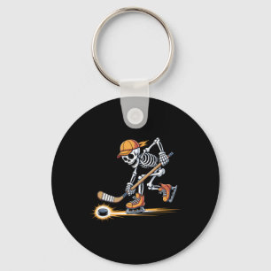Porte-clés Squelette jouant au hockey en patins avec casquett