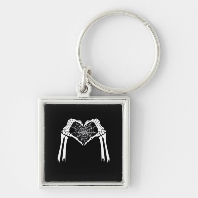 Porte-clés Squelette Mains Cobweb Coeur (Blanc) Classique (Devant)