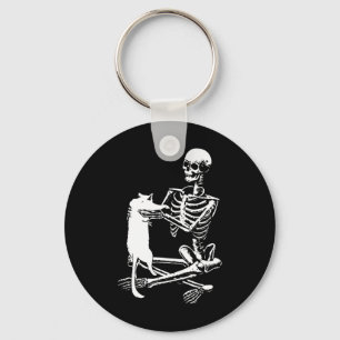 Porte-clés Squelette tenant un chat Lazy Costume d'Halloween 
