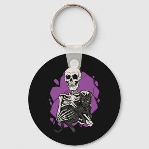 Porte-clés Squelette tenant un chat noir Lazy Halloween Costu