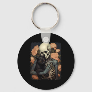 Porte-clés Squelette Vintage Tenant Un Chat Noir Halloween Go