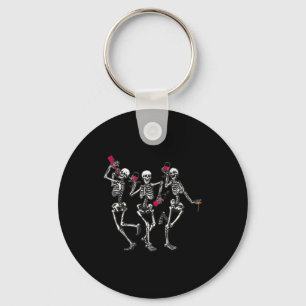 Porte-clés Squelettes dansants amateur de vin buvant drôle de
