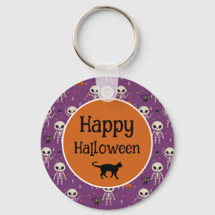 Porte-clés Squelettes Mignons et Chat Halloween Violet et Ora