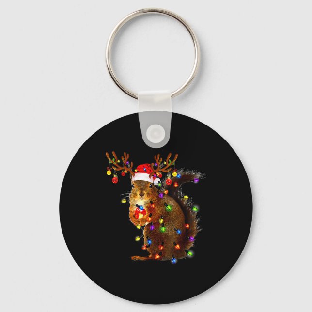 Porte-clés Squirrel Christmas Tree Lights Reindeer Santa Hat  (Recto)