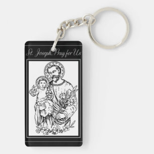 Porte-clés St. Joseph Priez pour Nous Noir, Blanc, Catholiqu