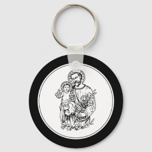 Porte-clés St Joseph Priez pour nous Noir, Blanc, Catholique