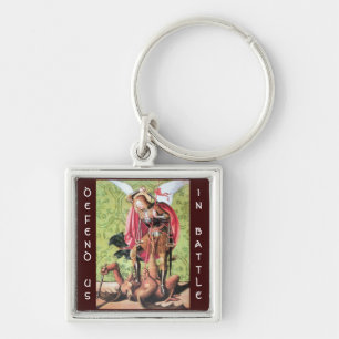 Porte-clés ST. MICHAEL, DRAGON ET JUSTICE, vert rouge brun