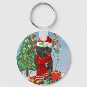 Porte-clés Staffordshire Bull Terrier Dog in Snow Christmas