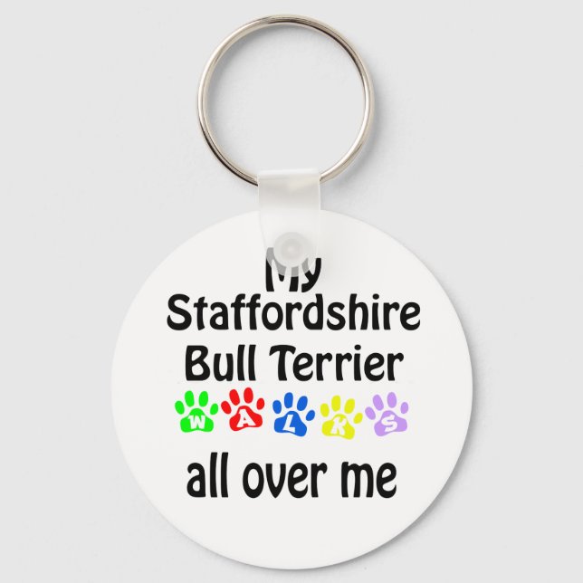 Porte-clés Staffordshire Bull Terrier Walks Design (Recto)