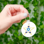 Porte-clés Star d'or Israël<br><div class="desc">L'étoile d'Israël en bleu et jaune. Cette conception semble vraiment efficace sur ce Porte - clé</div>