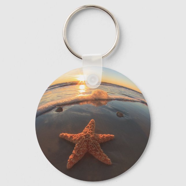Porte-clés Starfish sur la plage au coucher du soleil (Recto)
