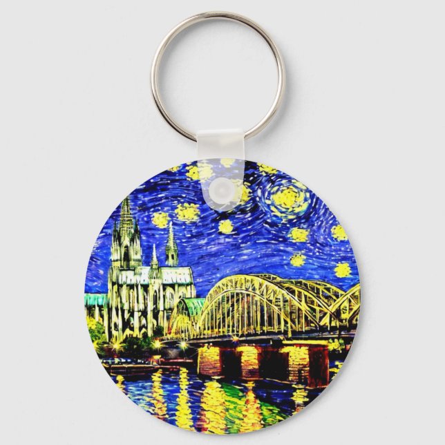 Porte-clés Starry Night Cologne Allemagne Cathedral Trucker C (Verso)