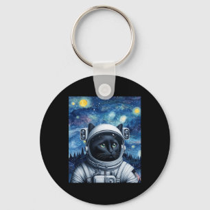 Porte-clés Starry Night Cosmic Cat Astronaut Art
