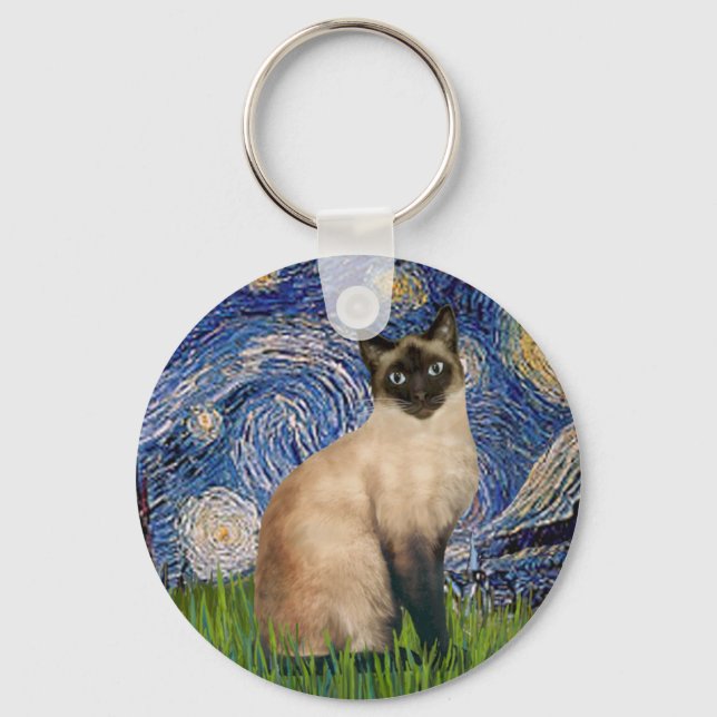 Porte-clés Starry Night - Seal Point Siamese cat (Recto)