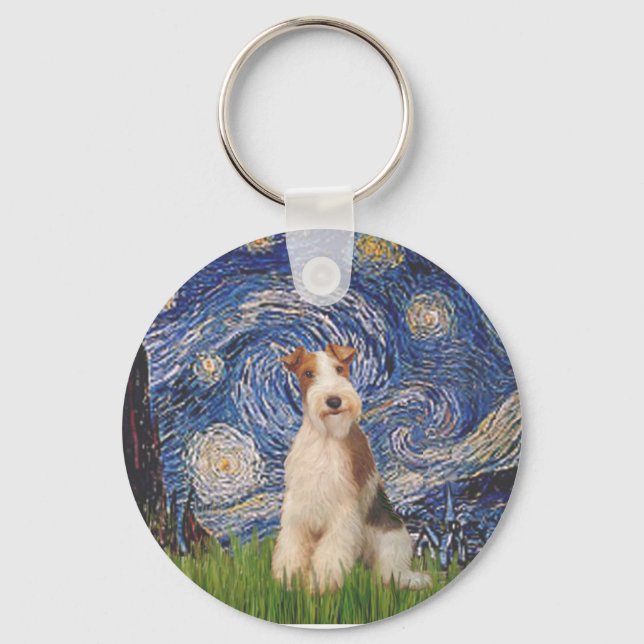Porte-clés Starry Night - Wire Fox Terrier 3 (Recto)