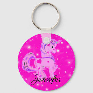 Porte-clés Stars et Coeurs rose et violet mignon Unicorn