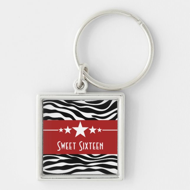 Porte-clés Stars Zebra Print Sweet 16 Keychain, Red (Devant)