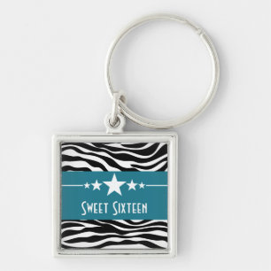 Porte-clés Stars Zebra Print Sweet 16 Porte - clé, Bleu