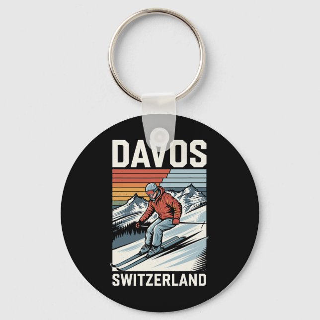 Porte-clés Station de ski Retro Davos Suisse (Recto)