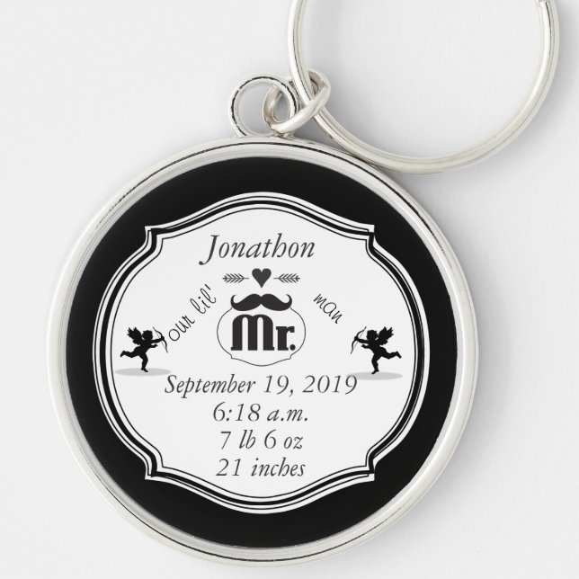 Porte-clés Statistiques de bébé garçon Lil Man M. Moustache (Devant)