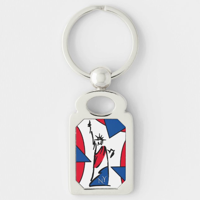 Porte-clés Statue de la Liberté NY Rouge Blanc et Bleu (Devant)